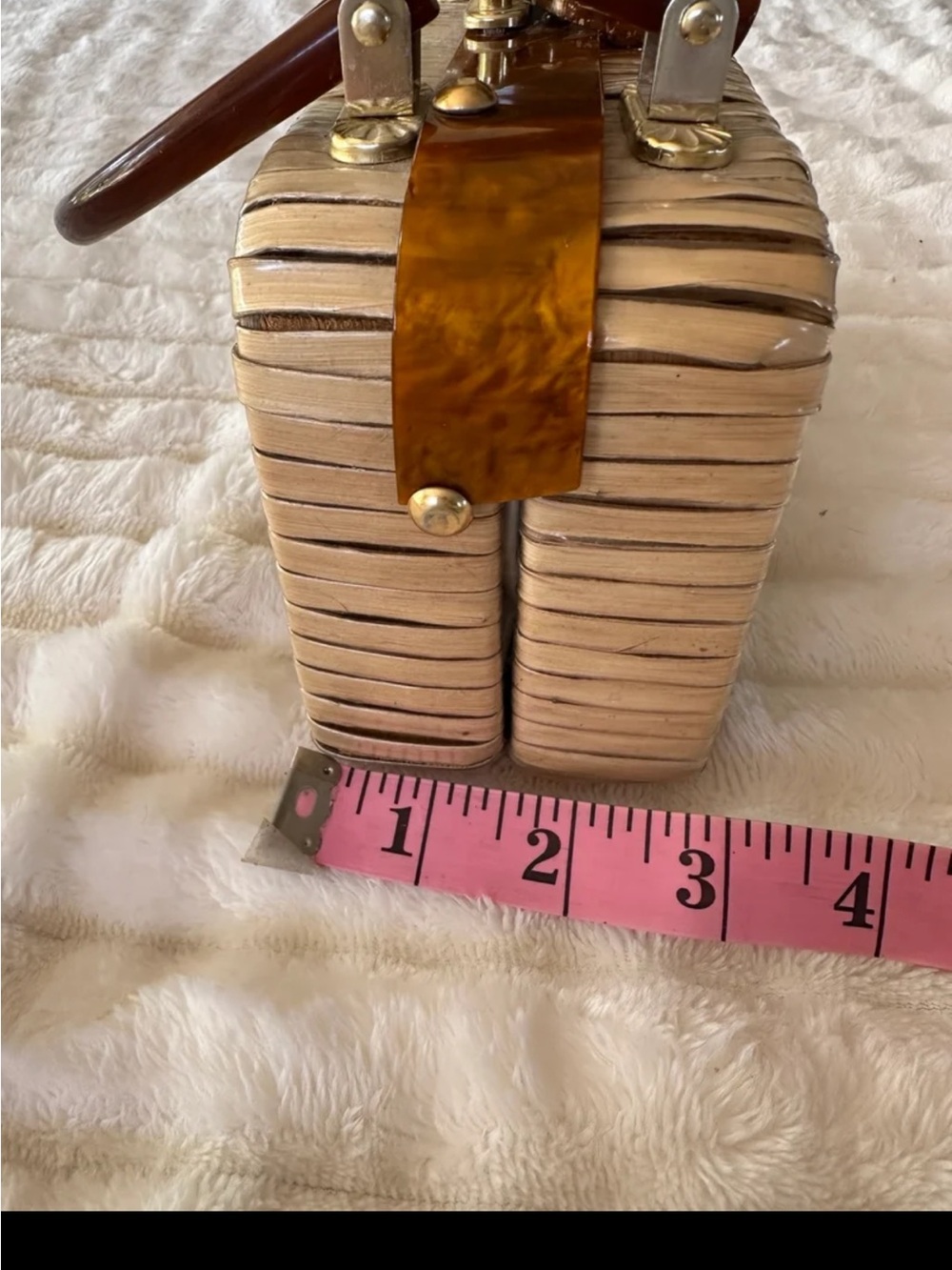 Vintage Tapestry Box Handbag with Amber Handles - Picture 8 of 10